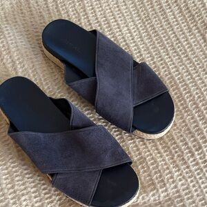 Vince Charcoal Suede Cross-Band Espadrille Slides